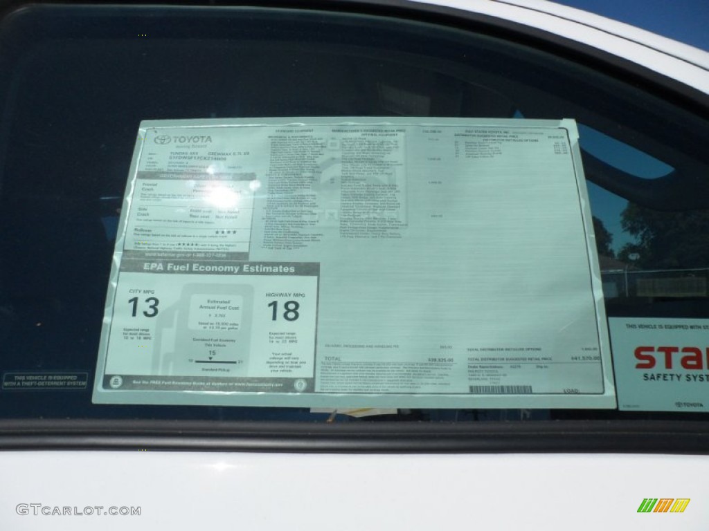2012 Toyota Tundra SR5 TRD CrewMax 4x4 Window Sticker Photo #55445059