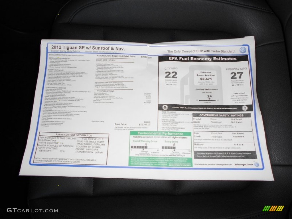 2012 Volkswagen Tiguan SE Window Sticker Photo #55456254
