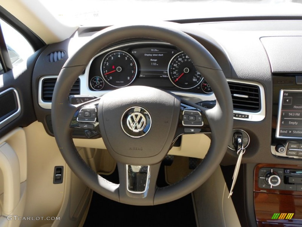 2012 Volkswagen Touareg VR6 FSI Lux 4XMotion Cornsilk Beige Steering Wheel Photo #55456802