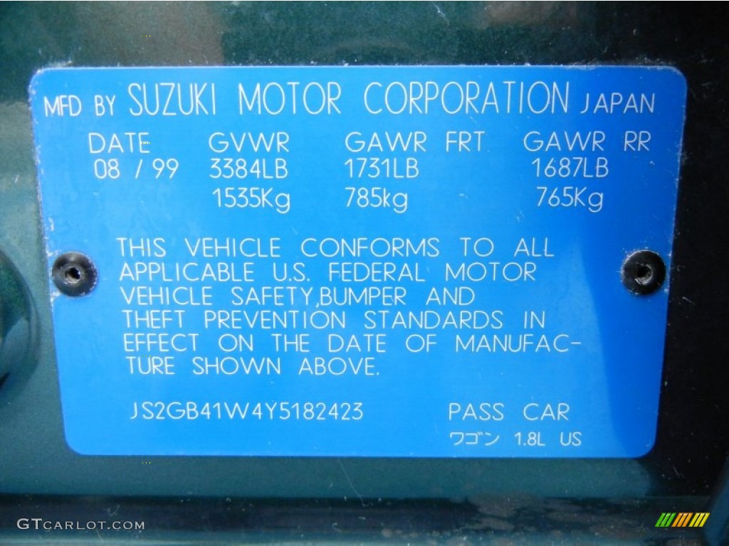 2000 Suzuki Esteem GL Wagon Info Tag Photo #55458818