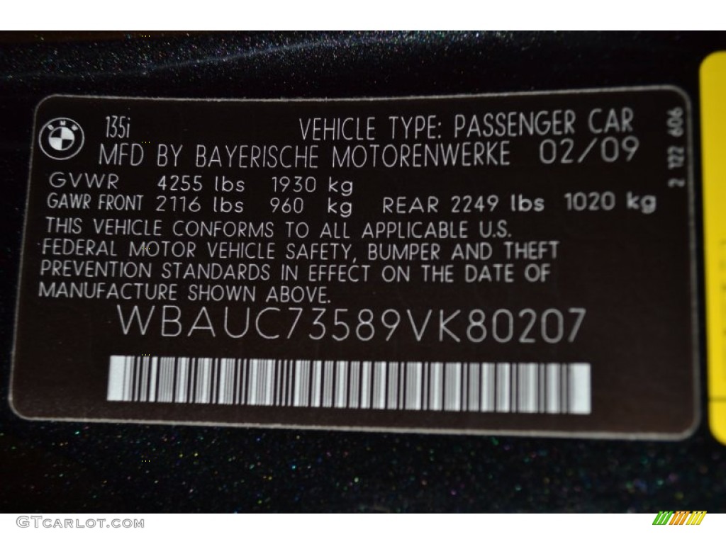 2009 BMW 1 Series 135i Coupe Info Tag Photo #55461065