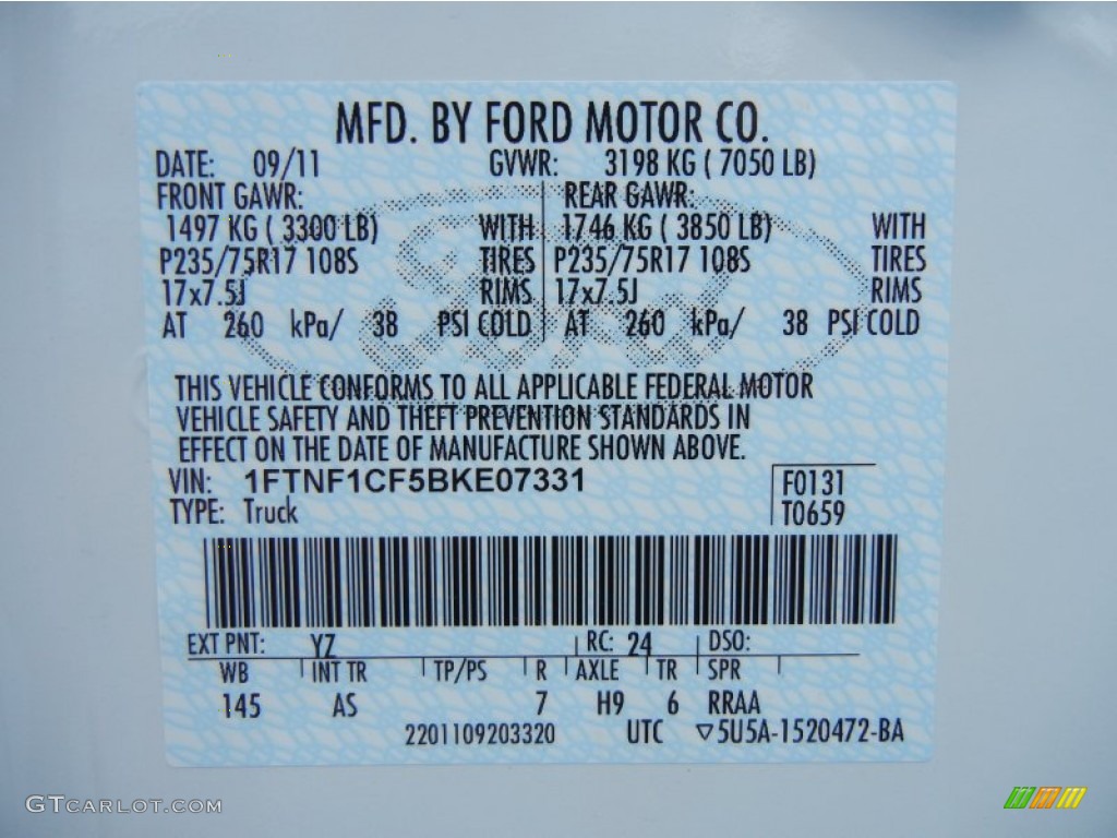2011 F150 Color Code YZ for Oxford White Photo #55461485