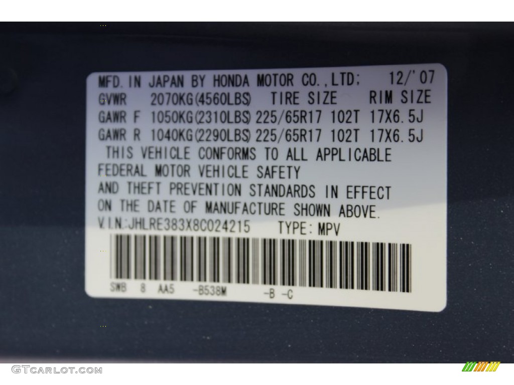 2008 CR-V LX - Glacier Blue Metallic / Gray photo #30