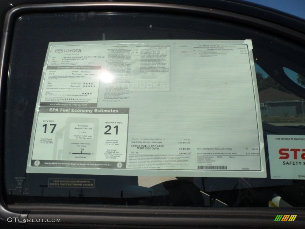 2012 Toyota Tacoma V6 SR5 Prerunner Double Cab Window Sticker Photo #55470137