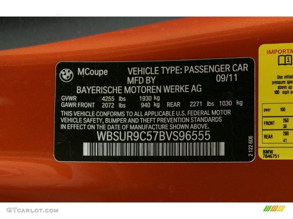 2011 BMW 1 Series M Coupe Info Tag Photo #55470617