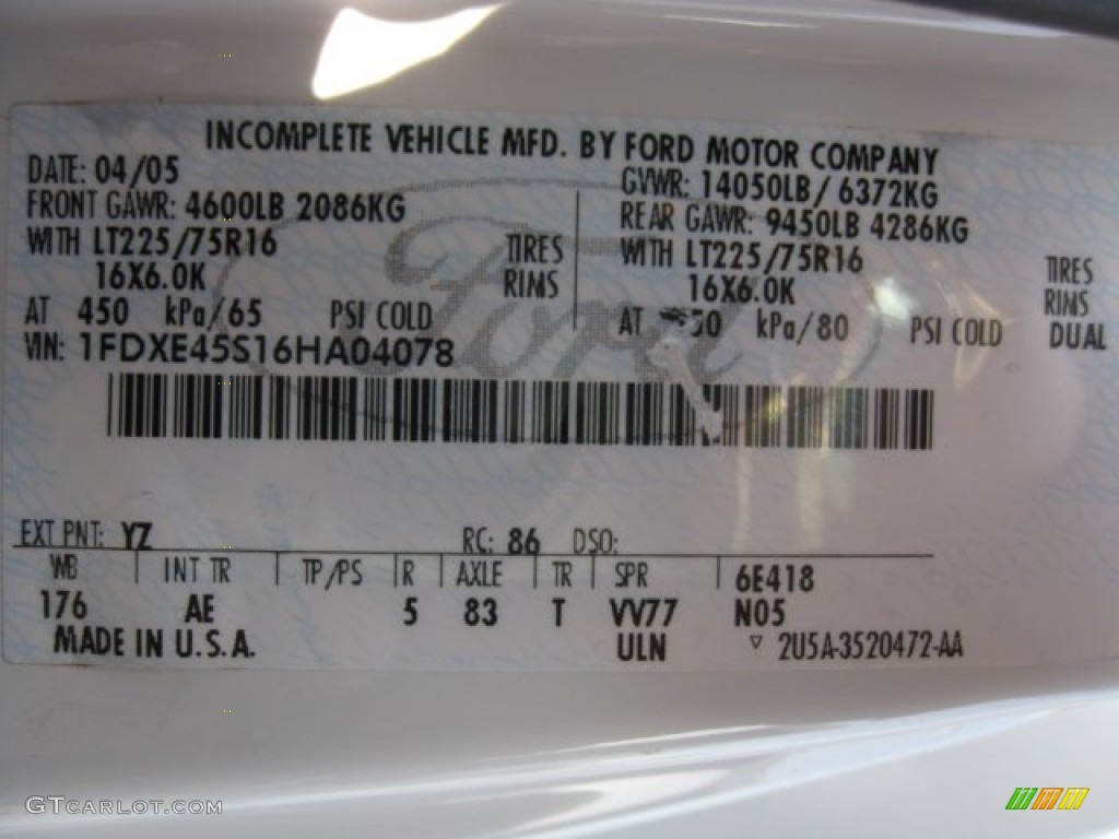 2006 Ford E Series Cutaway E450 Commercial Moving Truck Color Code Photos