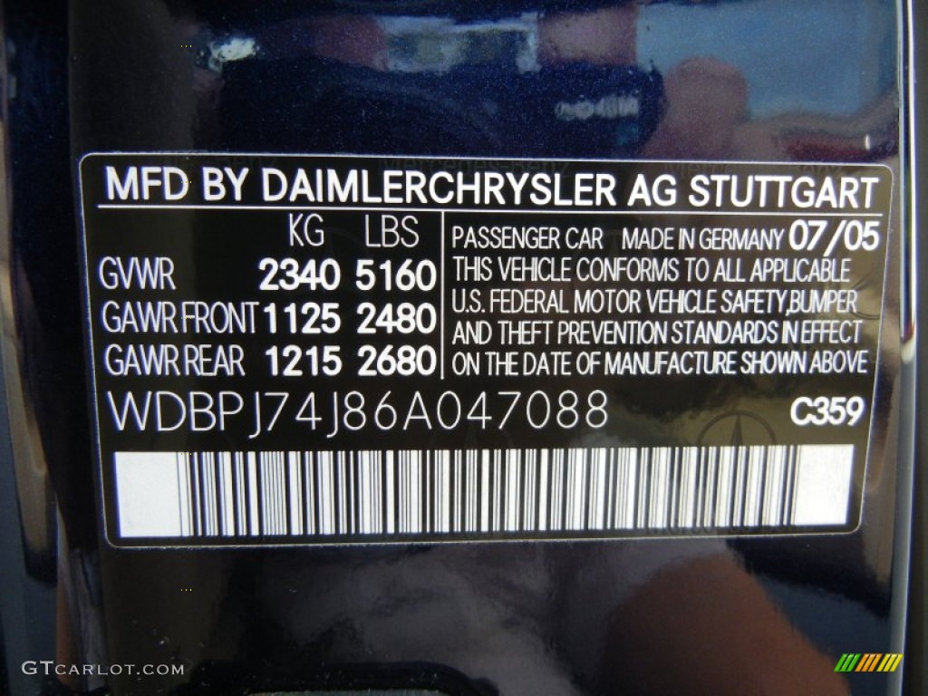 2006 Mercedes-Benz CL 55 AMG Color Code Photos