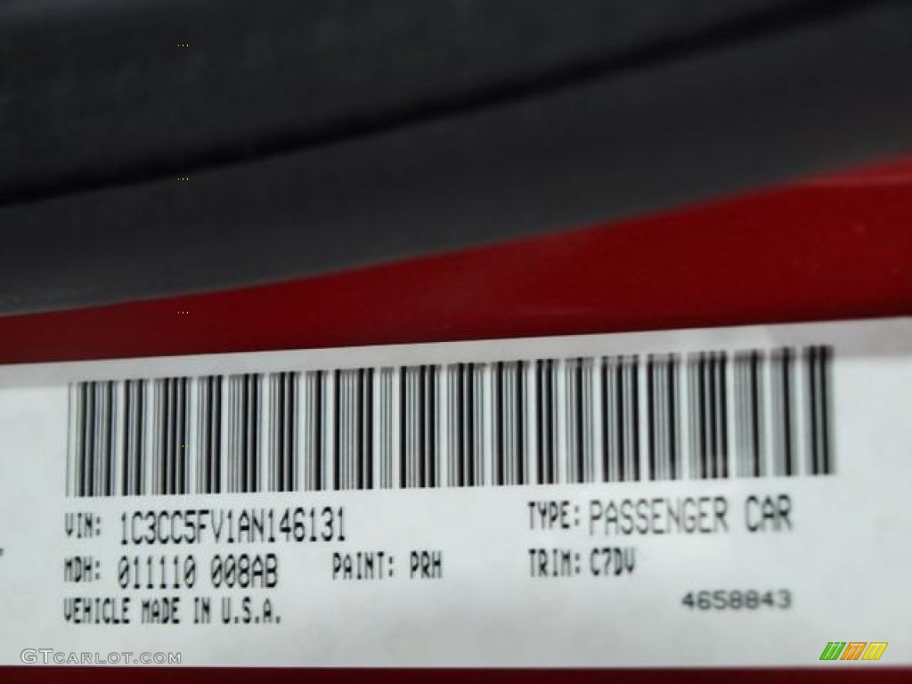 2010 Sebring Color Code PRH for Inferno Red Crystal Pearl Photo #55477715