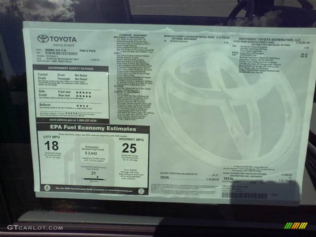 2012 Toyota Sienna XLE Window Sticker Photo #55479885