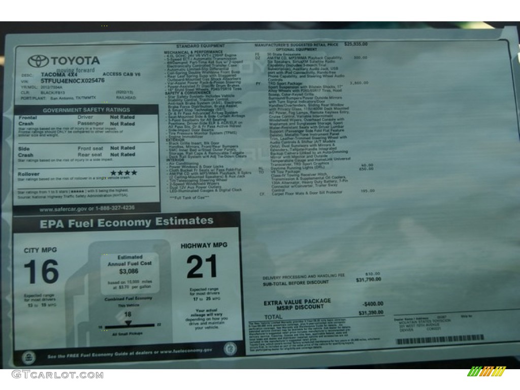 toyota tacoma window sticker #1 toyota tacoma window sticker #1