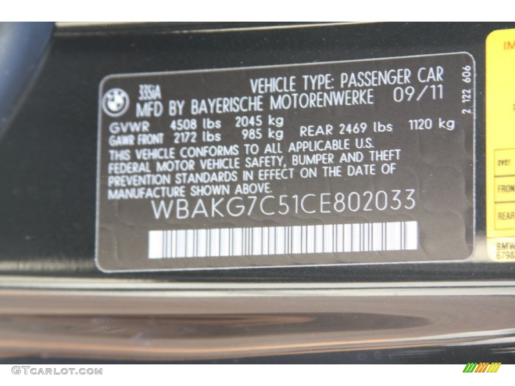 2012 BMW 3 Series 335i Coupe Info Tag Photo #55484420