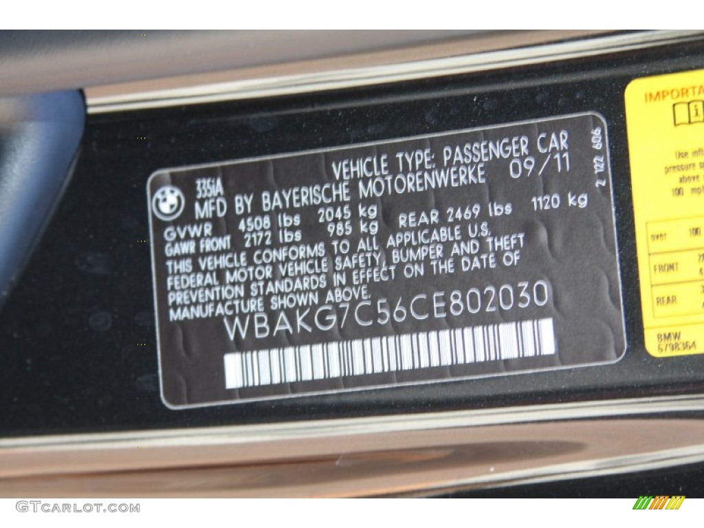 2012 BMW 3 Series 335i Coupe Info Tag Photo #55484543