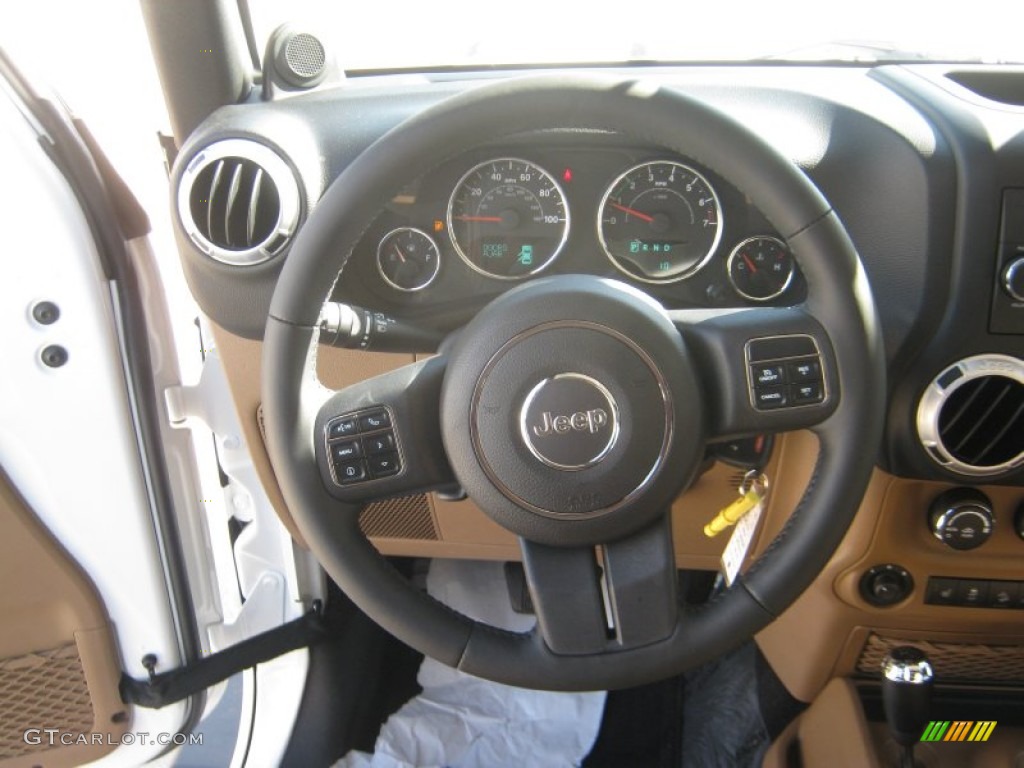 2012 Jeep Wrangler Unlimited Sahara 4x4 Black/Dark Saddle Steering Wheel Photo #55486223