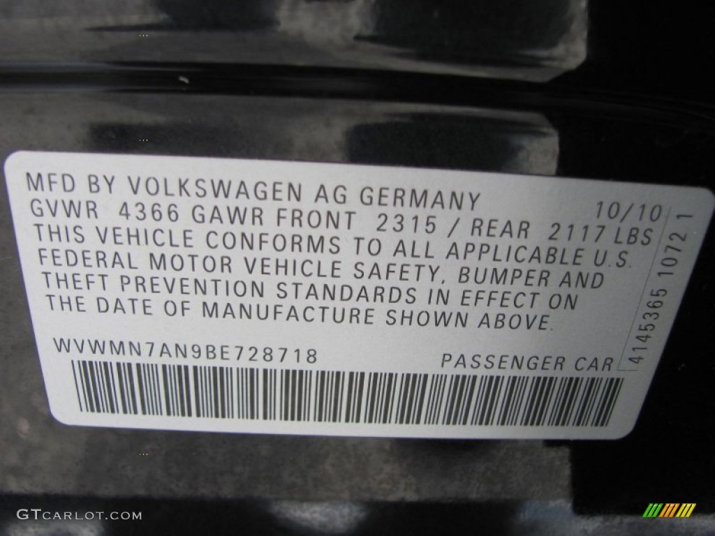 2011 Volkswagen CC Sport Info Tag Photos