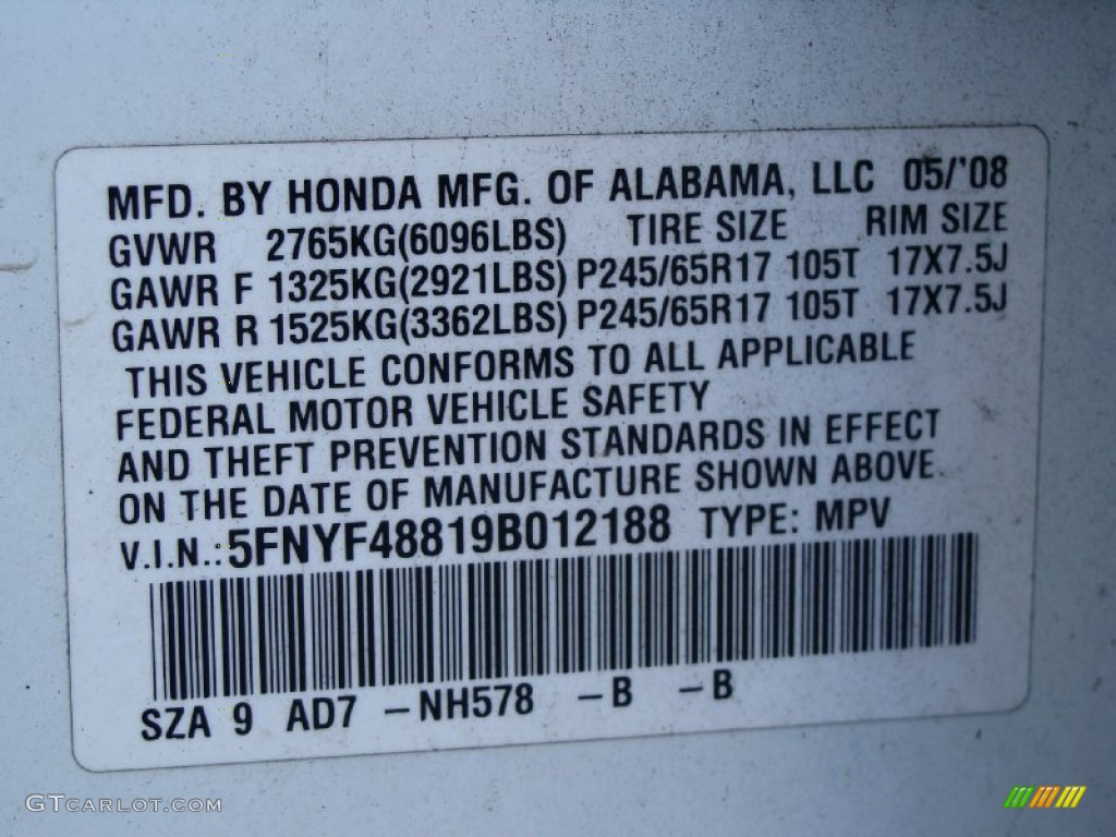 2009 Pilot Touring 4WD - Taffeta White / Gray photo #32