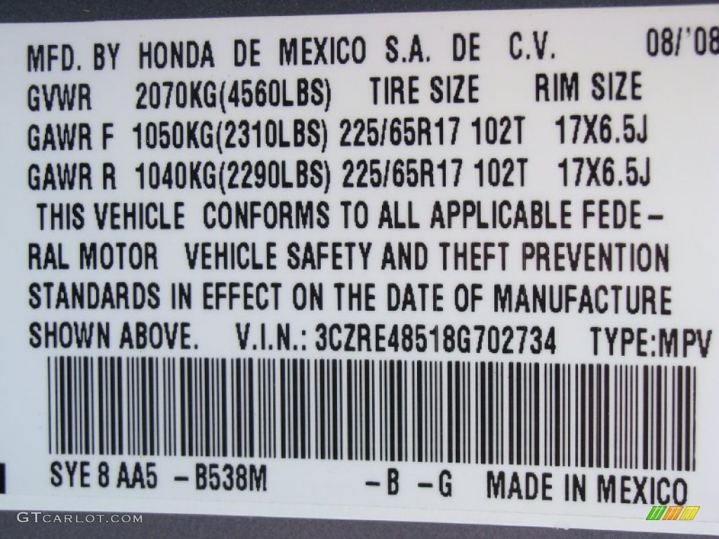 2008 CR-V Color Code B538M for Glacier Blue Metallic Photo #55495967