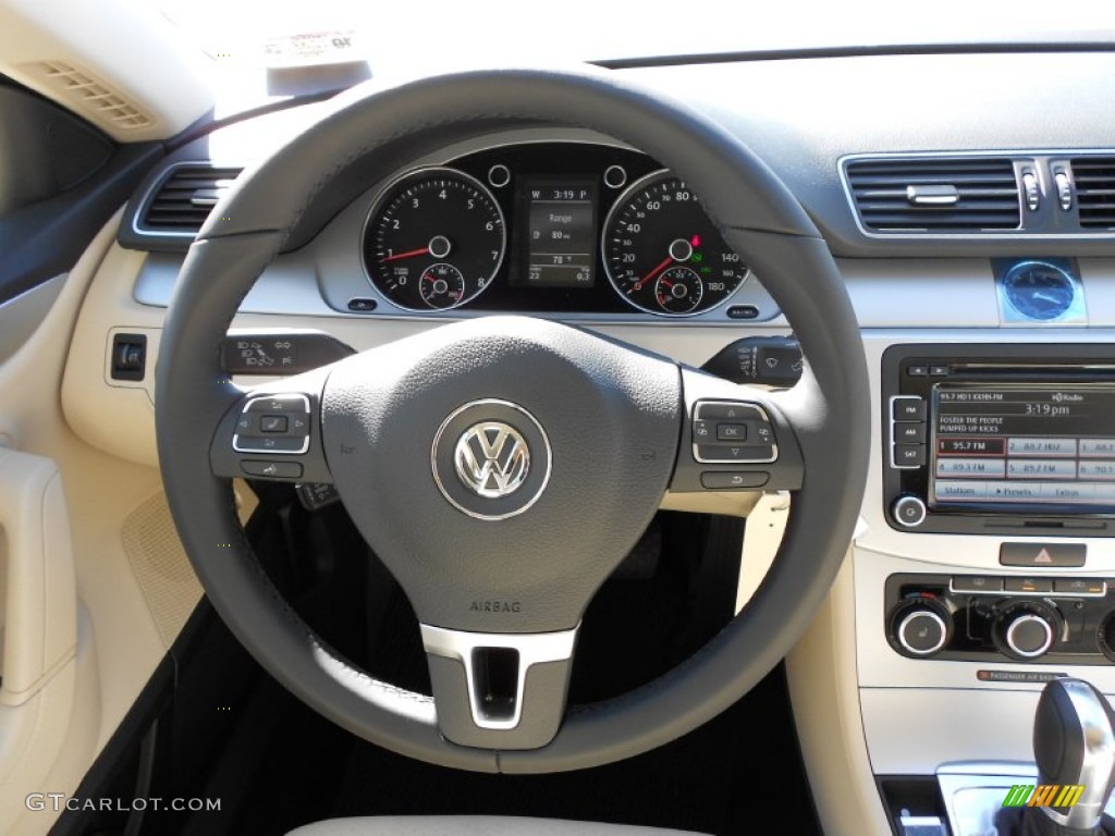2012 Volkswagen CC R-Line Black/Cornsilk Beige Steering Wheel Photo #55504790