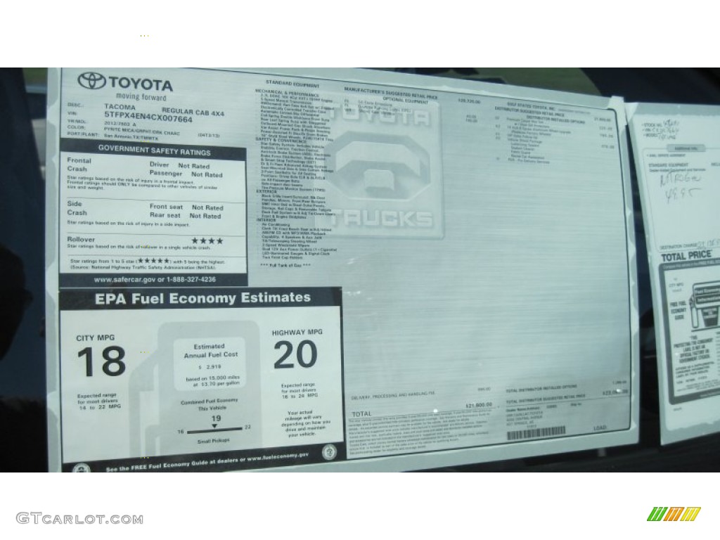 2012 Toyota Tacoma Regular Cab 4x4 Window Sticker Photo #55505071