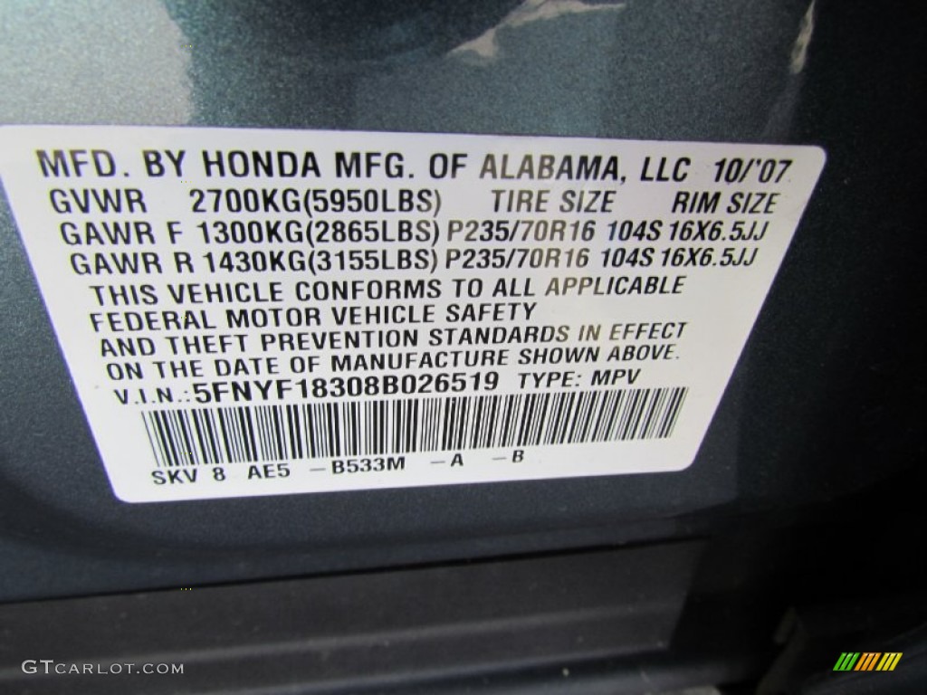 2008 Pilot Special Edition 4WD - Steel Blue Metallic / Gray photo #13