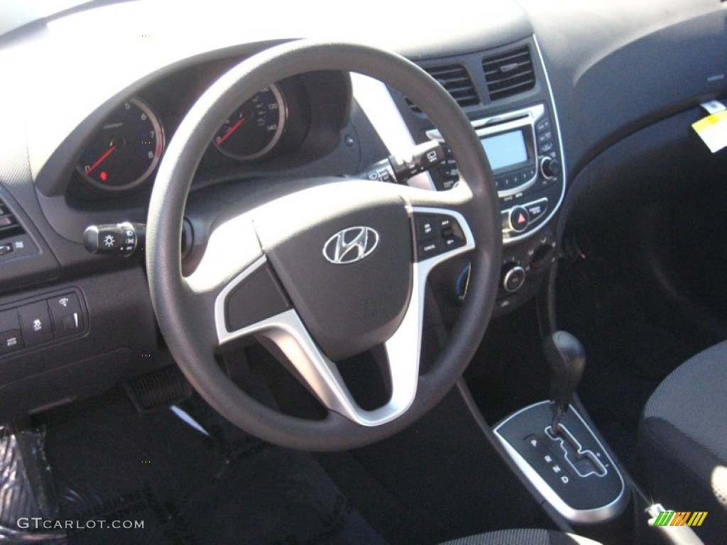 2012 Hyundai Accent GS 5 Door Black Steering Wheel Photo #55507574