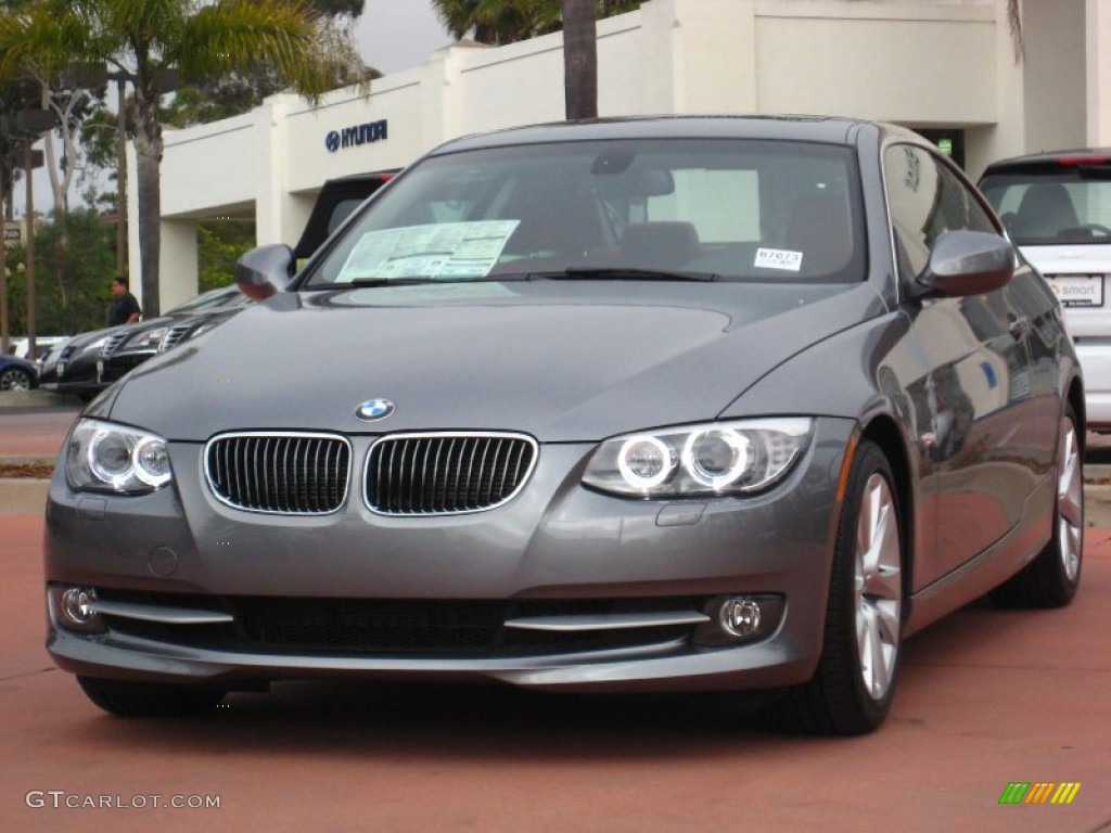 2012 3 Series 328i Coupe - Space Grey Metallic / Coral Red/Black photo #1