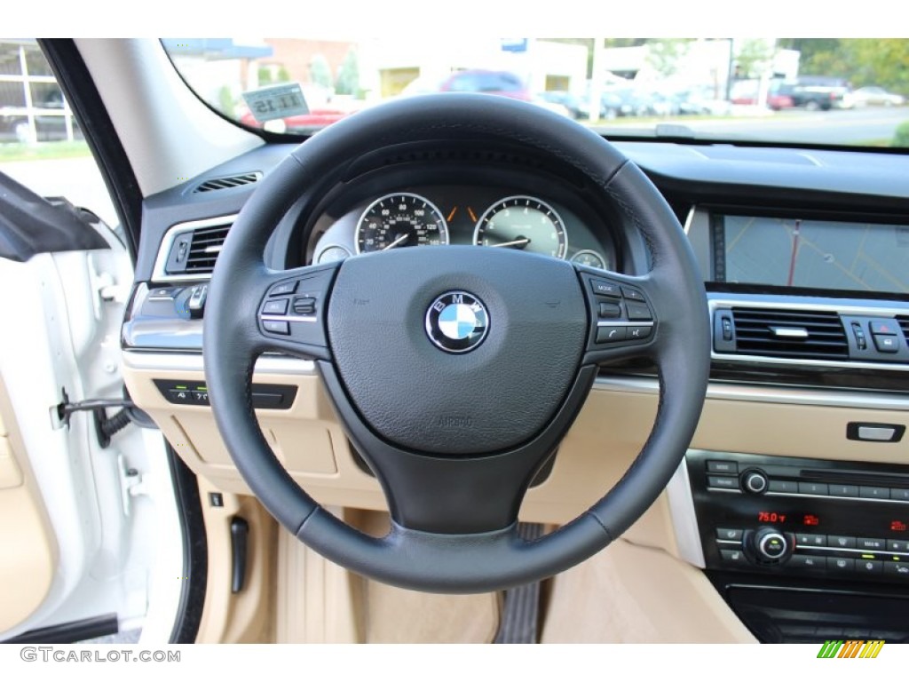 2011 BMW 5 Series 550i xDrive Gran Turismo Venetian Beige Steering Wheel Photo #55507883