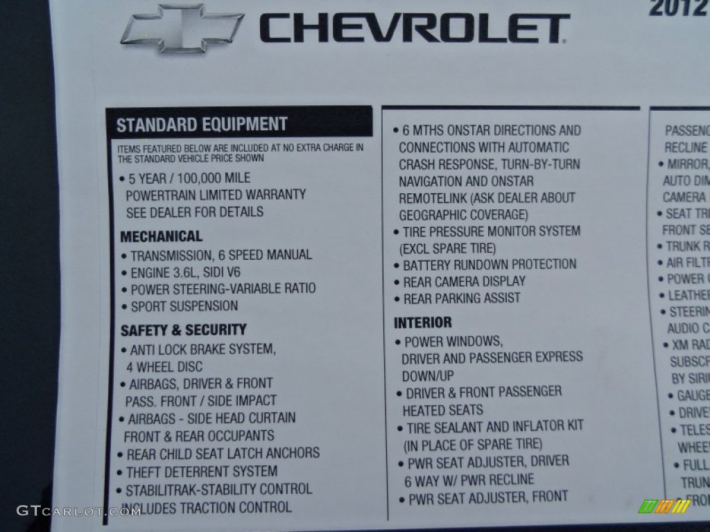 2012 Chevrolet Camaro LT 45th Anniversary Edition Coupe Window Sticker Photo #55511570