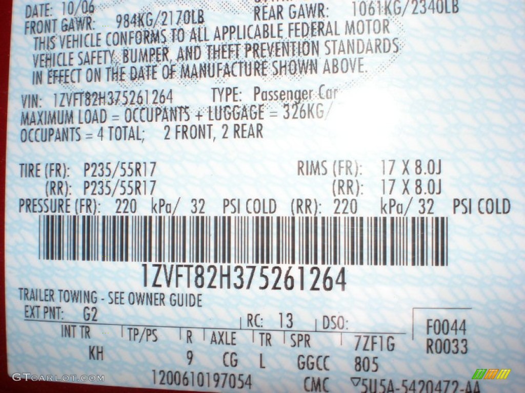 2007 Mustang Color Code G2 for Redfire Metallic Photo #55517498