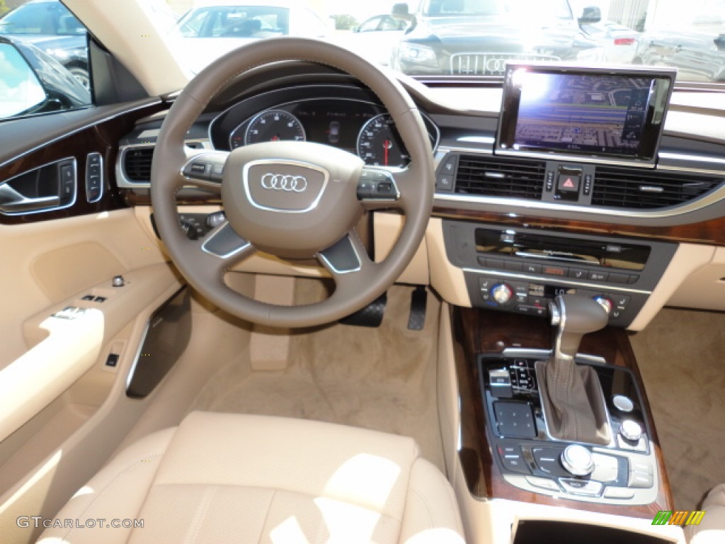 2012 Audi A7 3.0T quattro Prestige Velvet Beige Dashboard Photo #55519298