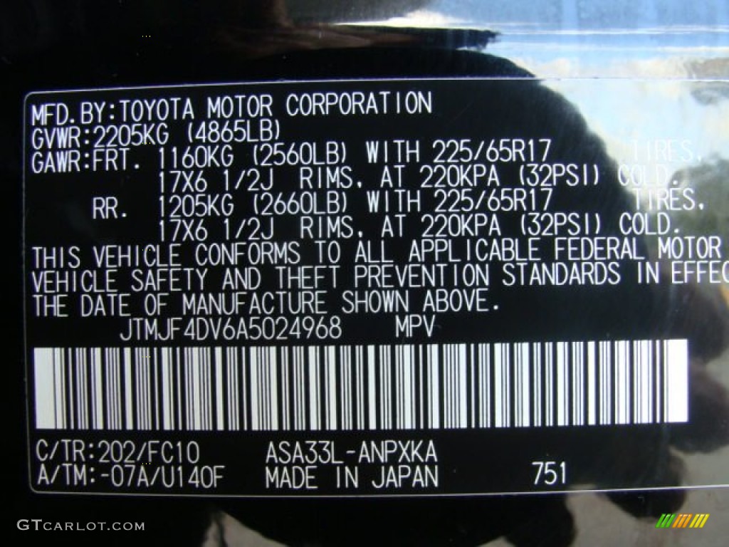 2010 RAV4 Color Code 202 for Black Photo #55523330