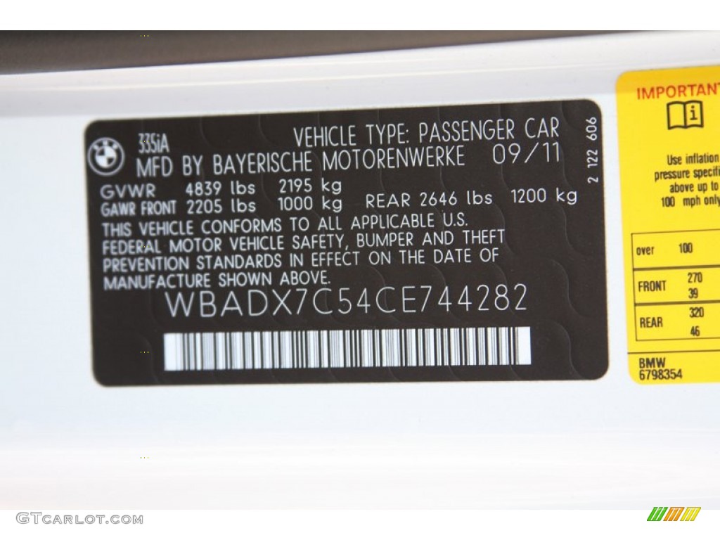 2012 BMW 3 Series 335i Convertible Info Tag Photo #55537743
