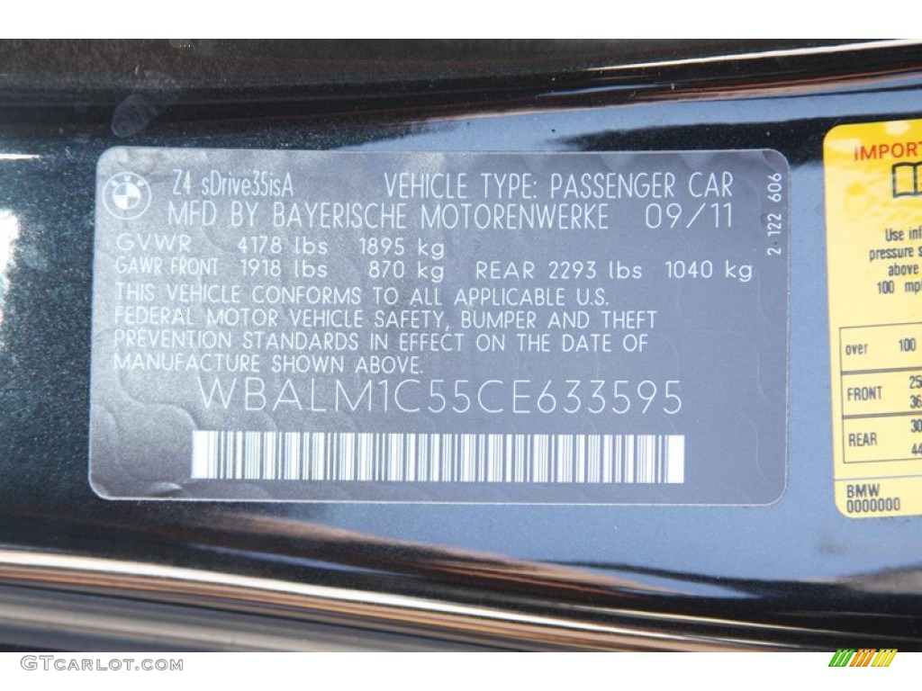 2012 BMW Z4 sDrive35is Info Tag Photo #55538023