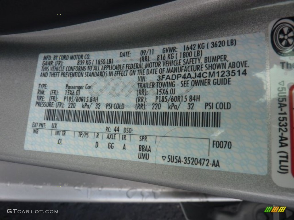 2012 Fiesta Color Code UX for Ingot Silver Metallic Photo #55538541