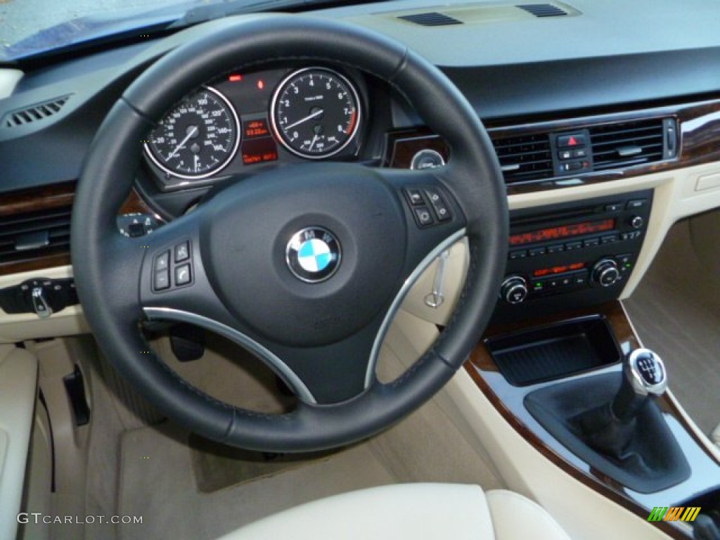 2010 BMW 3 Series 335i Coupe Cream Beige Steering Wheel Photo #55539700