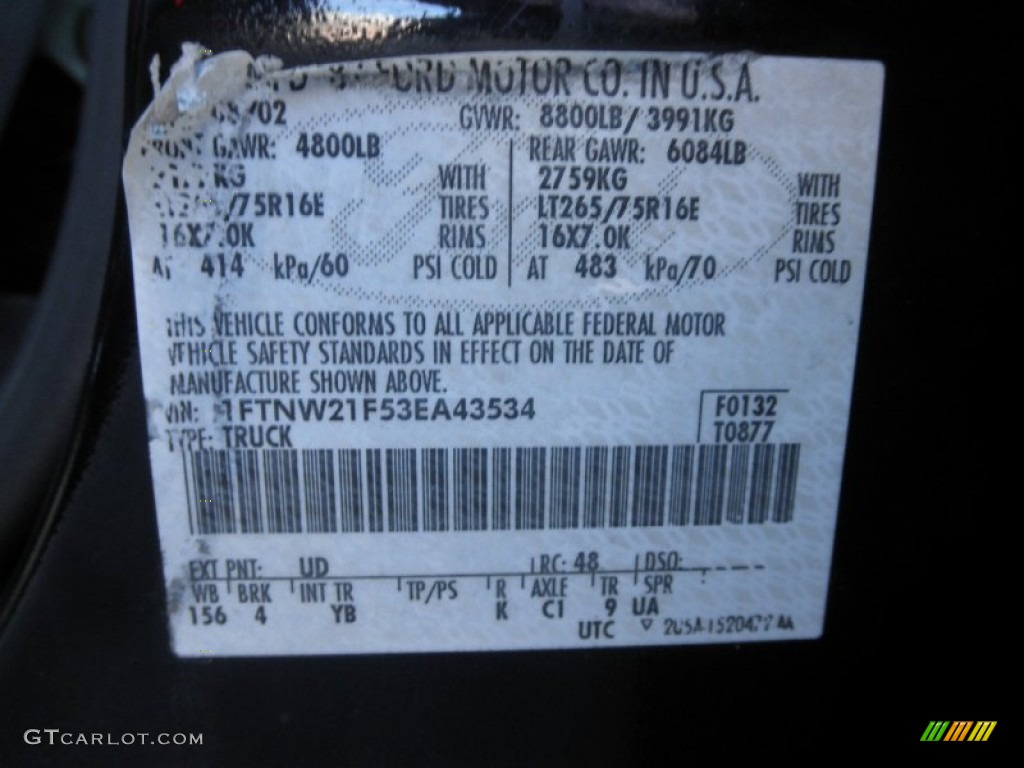 2003 F250 Super Duty Color Code UD for Black Photo #55540404