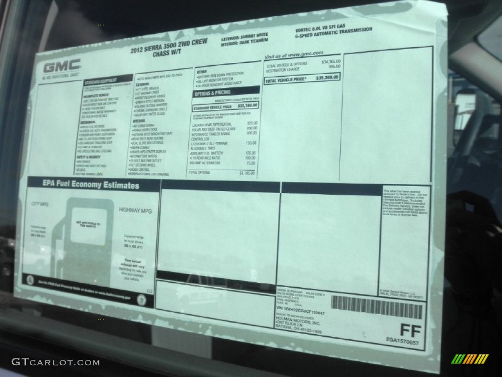 2012 GMC Sierra 3500HD Crew Cab Chassis Window Sticker Photos