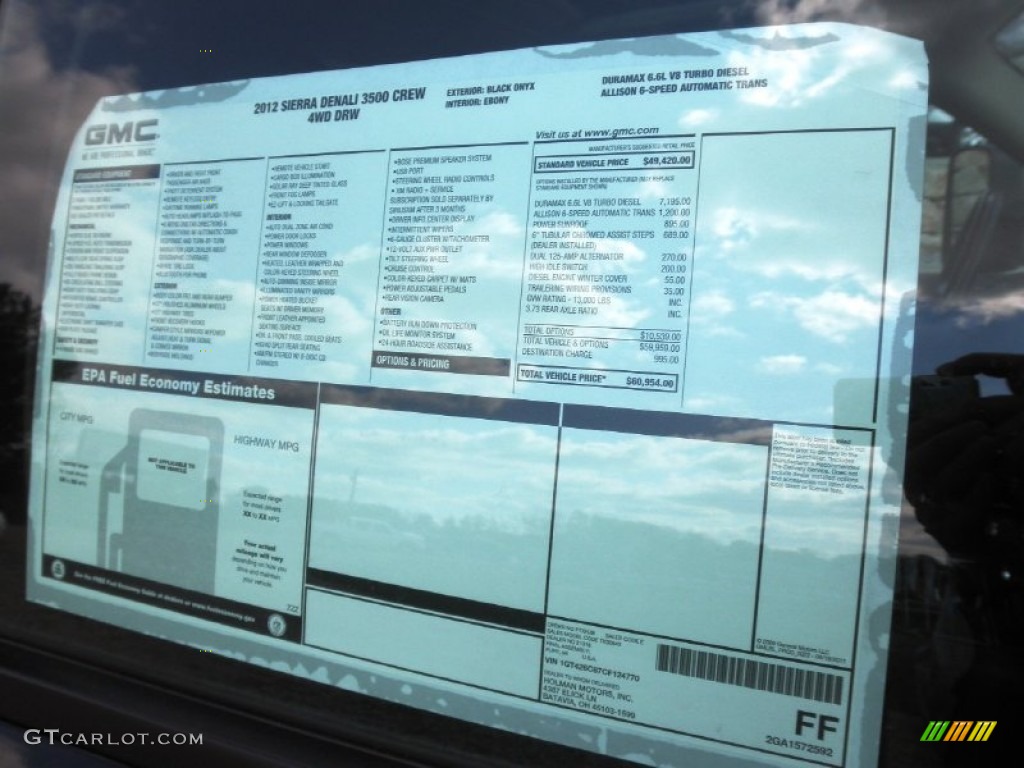2012 GMC Sierra 3500HD Denali Crew Cab 4x4 Dually Window Sticker Photo #55542258