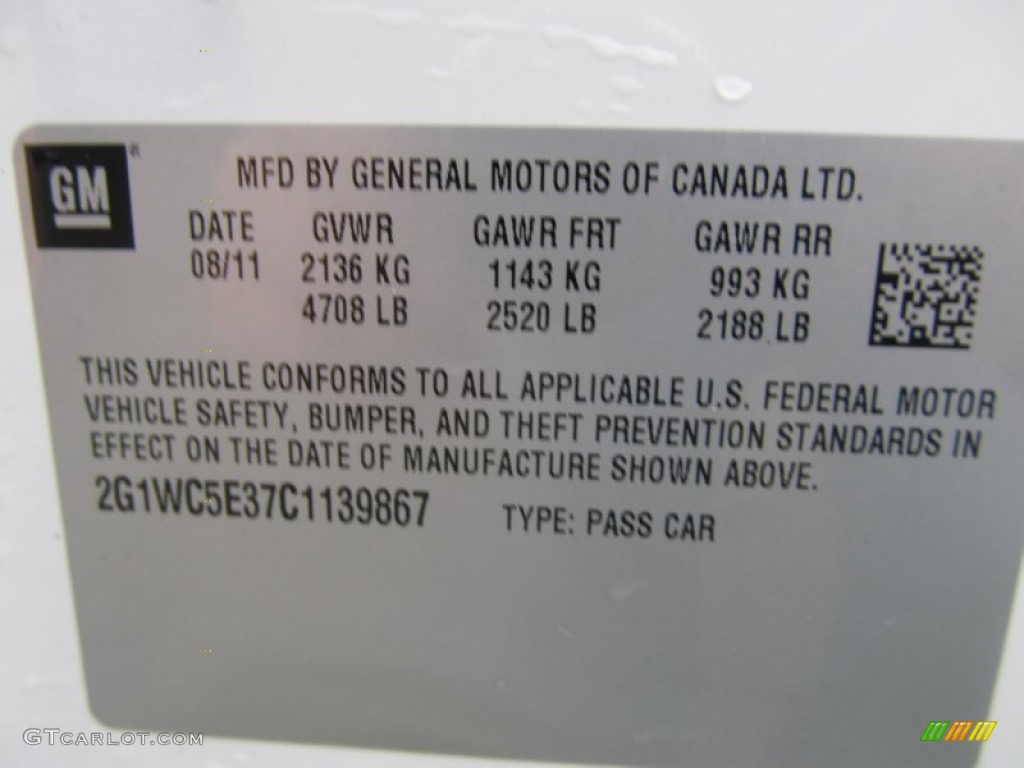 2012 Chevrolet Impala LTZ Info Tag Photo #55542492