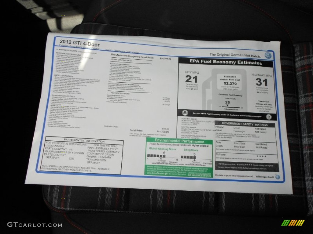 2012 Volkswagen GTI 4 Door Window Sticker Photo #55542900