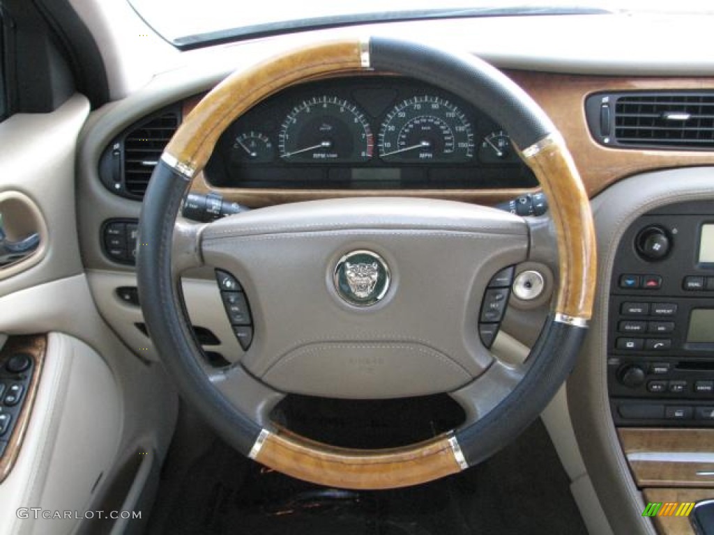 2003 Jaguar S-Type 3.0 Ivory Steering Wheel Photo #55545654