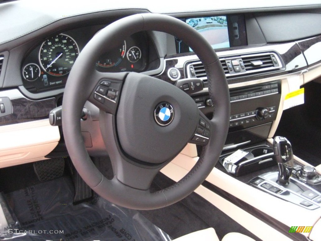 2012 BMW 7 Series 750i Sedan Oyster/Black Steering Wheel Photo #55546830