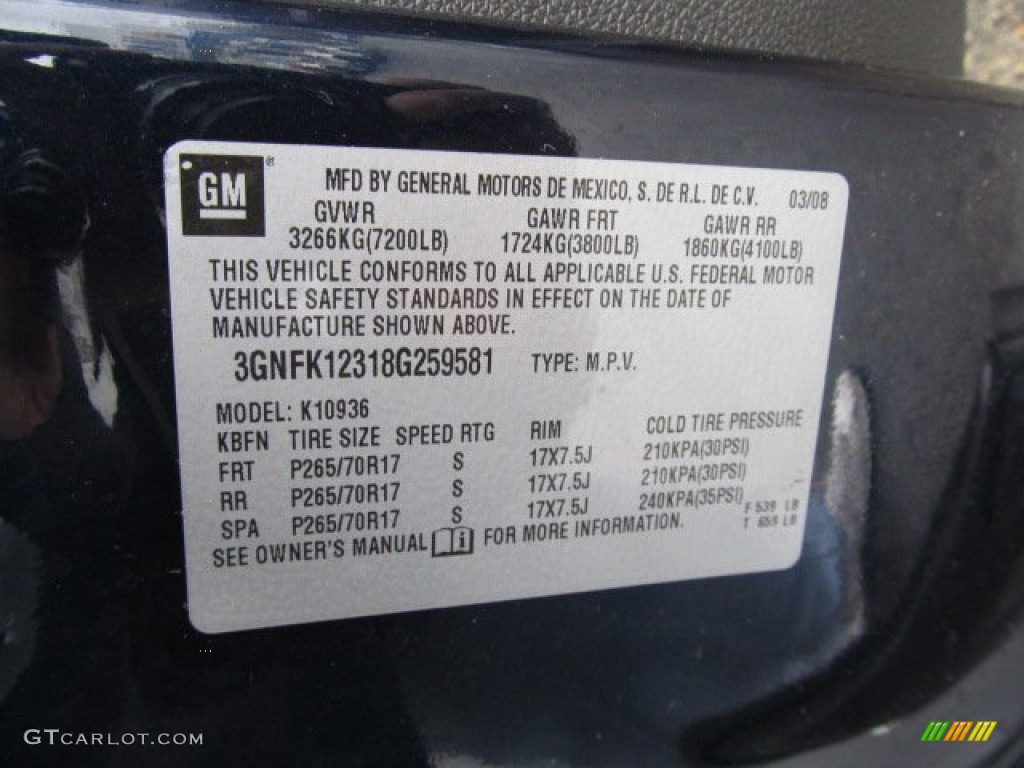 2008 Chevrolet Avalanche LT 4x4 Info Tag Photo #55549353