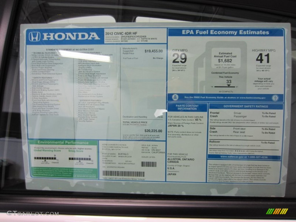 2012 Honda Civic HF Sedan Window Sticker Photo #55553904