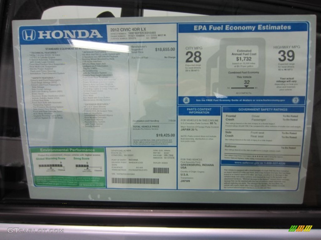 2012 Honda Civic LX Sedan Window Sticker Photo #55554153