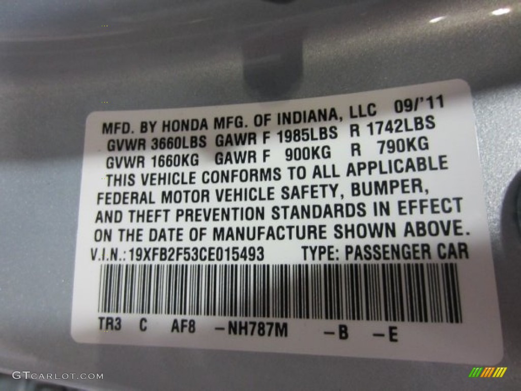 2012 Civic Color Code NH787M for Cool Mist Metallic Photo #55554162