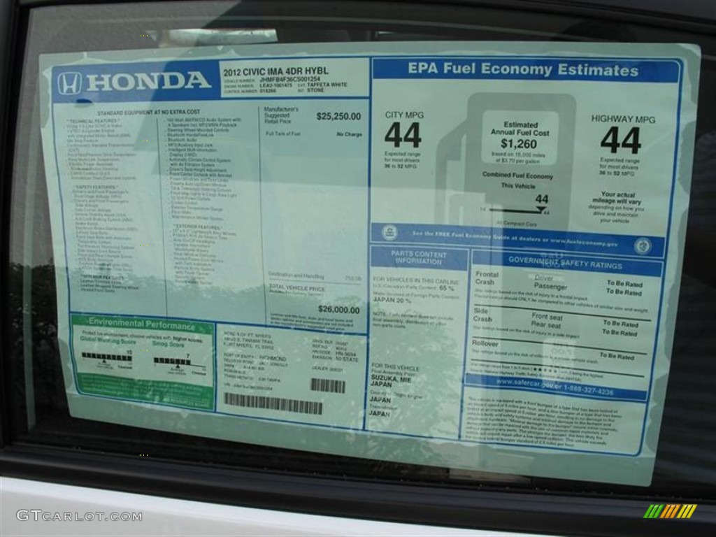 2012 Honda Civic Hybrid-L Sedan Window Sticker Photo #55554870