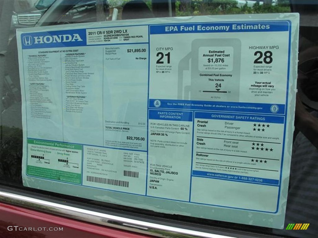 2011 Honda CR-V LX Window Sticker Photo #55556199