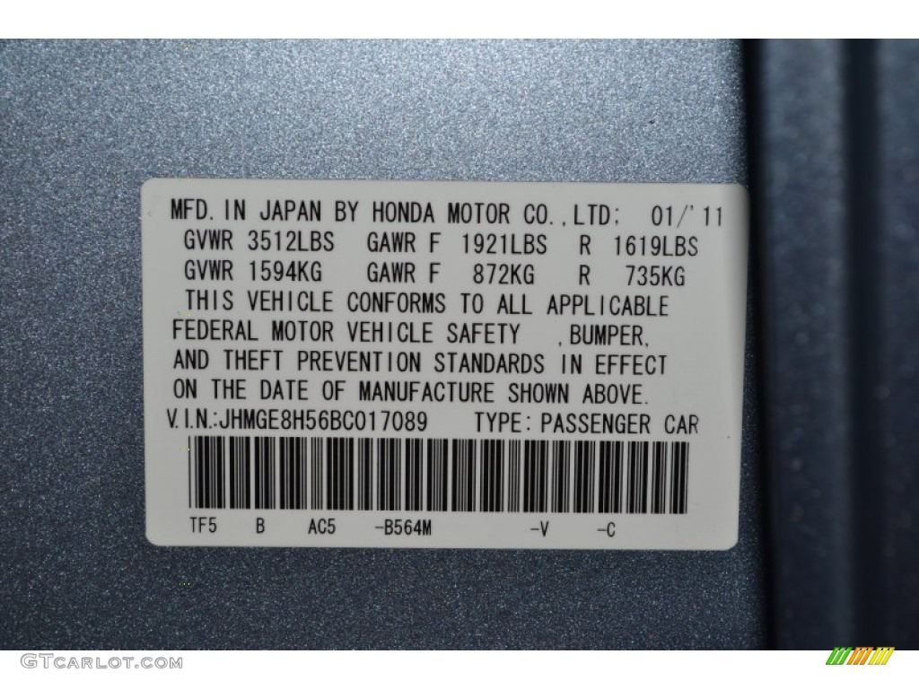 2011 Fit Color Code B564M for Celestial Blue Metallic Photo #55556658