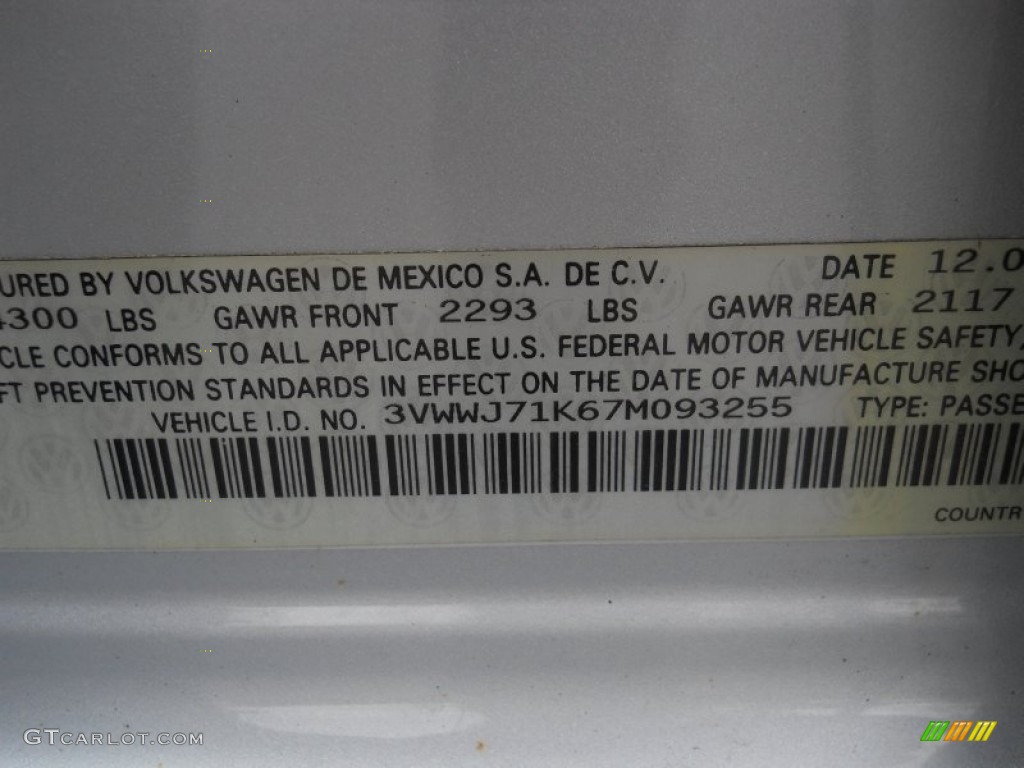 2007 Volkswagen Jetta GLI Sedan Info Tag Photo #55557909