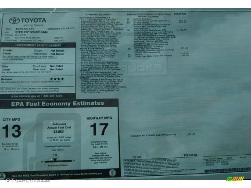 2012 Toyota Tundra Limited CrewMax 4x4 Window Sticker Photo #55566211